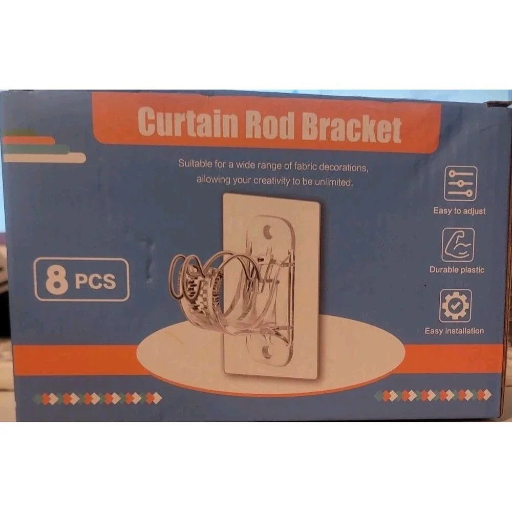 Curtain Rod Bracket Set, Adhesive Or Hardware Installable, Clear, 8pk